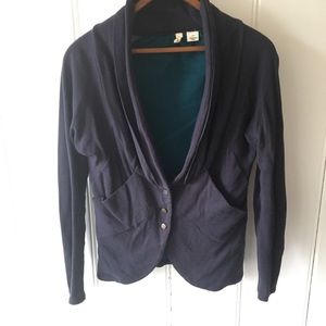 Blue cotton blazer from Anthropologie.